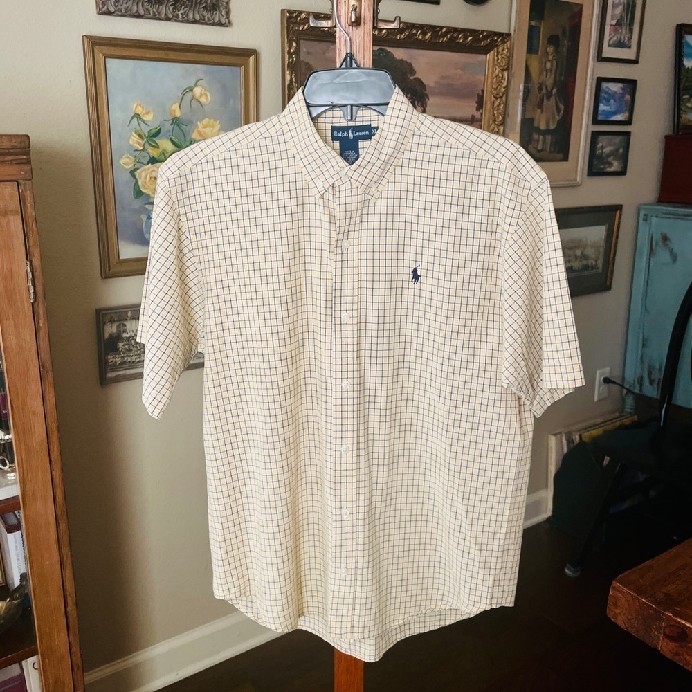 Ralph Lauren boys short sleeve cotton plaid button shirt XL yellow blue Easter - Picture 2 of 8